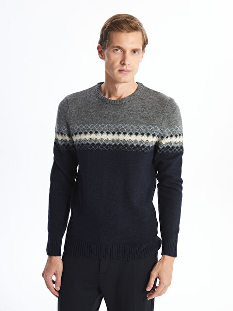 LCWAIKIKI Classic Bisiklet Yaka Uzun Kollu Desenli Erkek Triko Kazak - W4ES10Z8-RFH