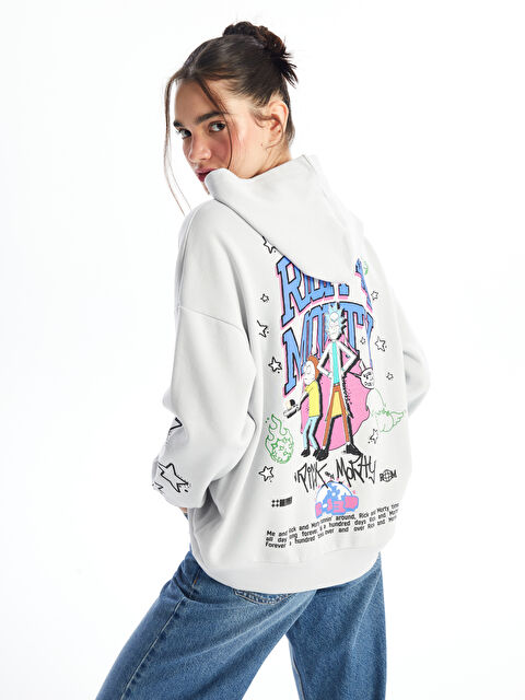 XSIDE Rick and Morty Baskılı Uzun Kollu Oversize Kadın Hoodie - W4ES94Z8-KXT