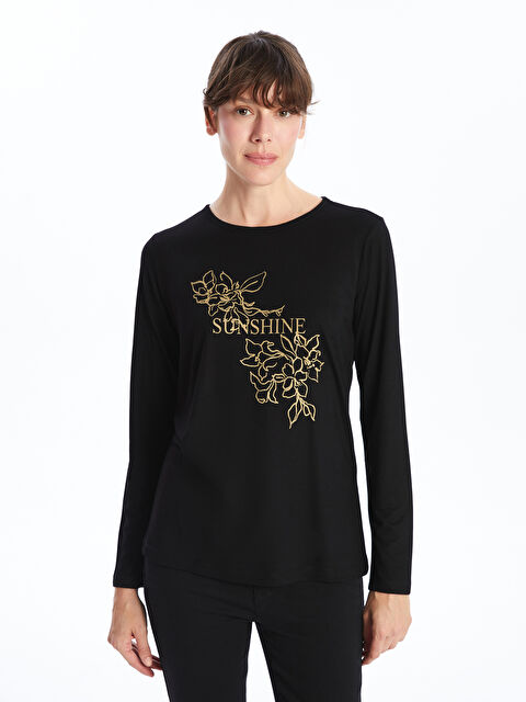 LCW ECO Bisiklet Yaka Baskılı Kadın Tişört - W4ET31Z8-CVL