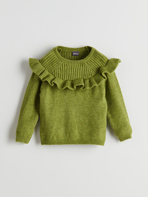 LCW ECO Bisiklet Yaka Fırfır Detaylı Kız Çocuk Triko Kazak - W4ET78Z4-FVH