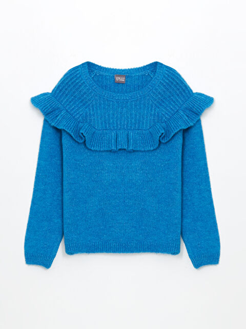 LCW ECO Bisiklet Yaka Fırfır Detaylı Kız Çocuk Triko Kazak - W4ET78Z4-V5C