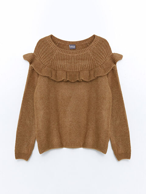 LCW ECO Bisiklet Yaka Fırfır Detaylı Kız Çocuk Triko Kazak - W4ET78Z4-YDS