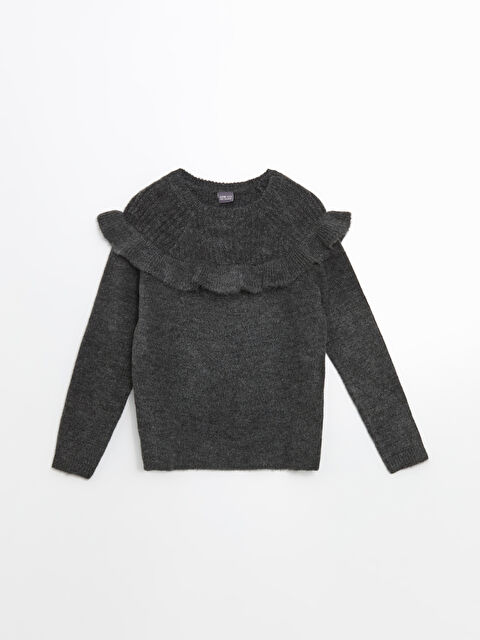 LCW ECO Bisiklet Yaka Fırfır Detaylı Kız Çocuk Triko Kazak - W4ET78Z4-YHS