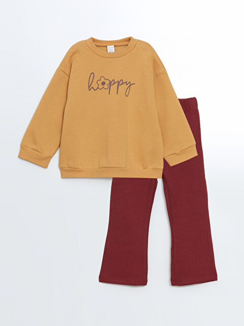 LCW Kids Crew Neck Long Sleeve Printed Girls' Sweatshirt and Tights 2 Pack - W4EU86Z1-GDG