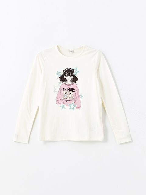 LCW Kids Crew Neck Printed Long Sleeve Girls' T-Shirt - W4EU99Z4-FDU