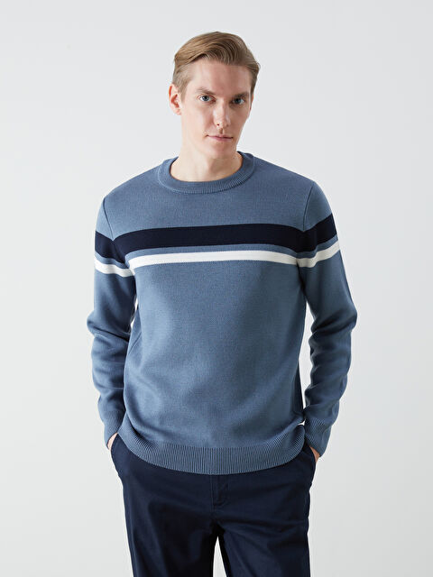 LCWAIKIKI Classic Bisiklet Yaka Uzun Kollu Çizgili Erkek Triko Kazak - W4EV48Z8-DW8