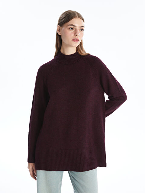 LCW Modest Dik Yaka Düz Oversize Kadın Triko Tunik - W4EV78Z8-HHZ