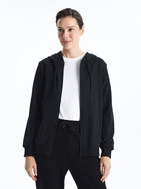 LCW ECO Kapüşonlu Düz Uzun Kollu Kadın Fermuarlı Sweatshirt - W4EY01Z8-CVL