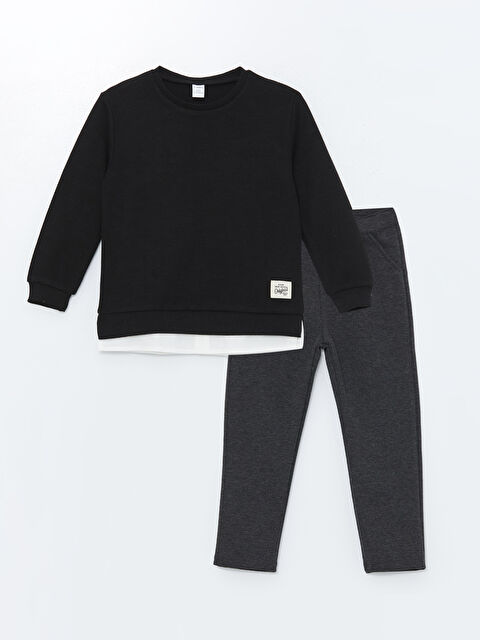 LCW Kids Bisiklet Yaka Erkek Bebek Sweatshirt ve Pantolon 2'li Takım - W4EY04Z1-CVL