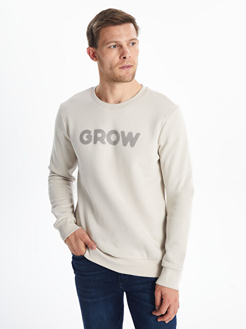 LCWAIKIKI Classic Bisiklet Yaka Baskılı Erkek Kalın Sweatshirt - W4FA02Z8-RTC