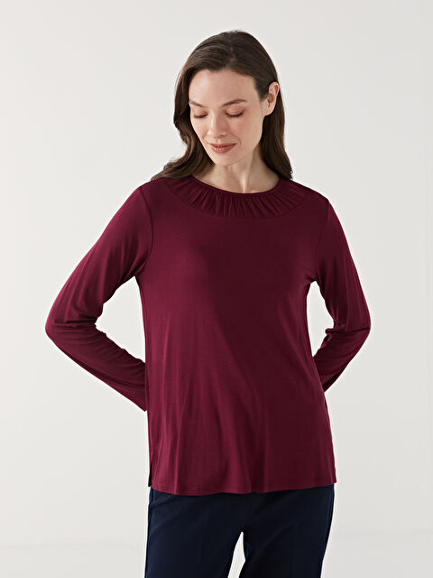 LCW Grace Bisiklet Yaka Düz Uzun Kollu Kadın Bluz - W4FA49Z8-R3J