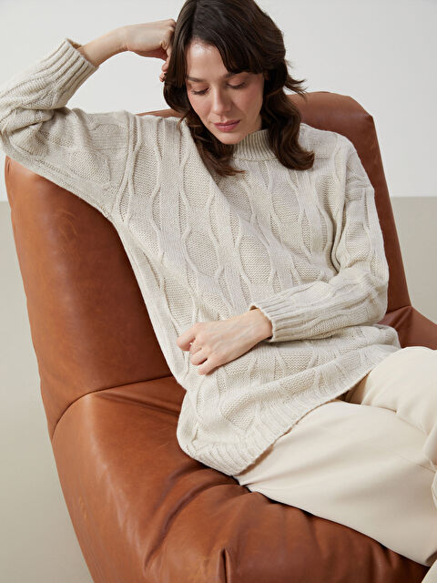 LCWAIKIKI Classic Half Turtleneck Self-Patterned Oversize Women's Knitwear Tunic - W4FC31Z8-MXN