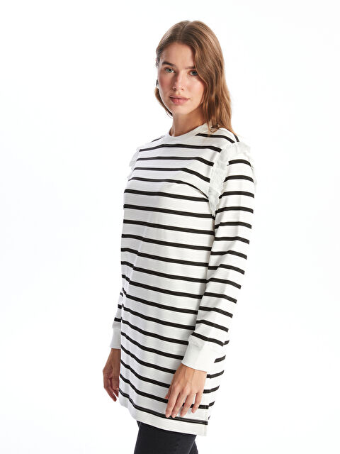 LCW Modest Bisiklet Yaka Çizgili Kadın Sweatshirt Tunik - W4FD33Z8-LEG