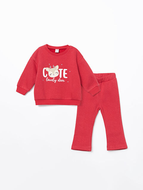 LCW Kids Crew Neck Girls' Sweatshirt and Leggings Pants 2 Pack - W4FE49Z1-HJY