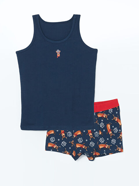 LCW Kids Bisiklet Yaka Yılbaşı Temalı Erkek Çocuk Atlet ve Boxer