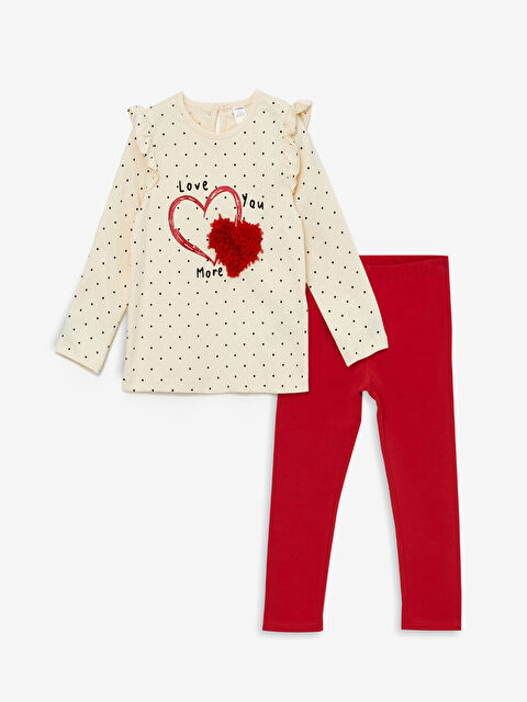 LCW Kids Bisiklet Yaka Baskılı Kız Çocuk Bluz ve Tayt 2'li - W4FF28Z1-LRA