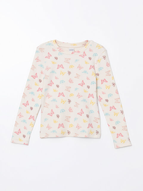 LCW Kids Kız Çocuk Kelebek Baskılı Uzun Kollu Tişört - W4FF44Z4-LRA