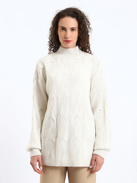 LCW Vision Women's Mock Turtleneck Patterned Long Sleeve Sweater - W4FG96Z8-R9J