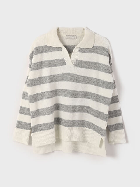 LCW Vision Polo Neck Color Block Oversize Women's Knitwear Sweater - W4FG97Z8-LFX