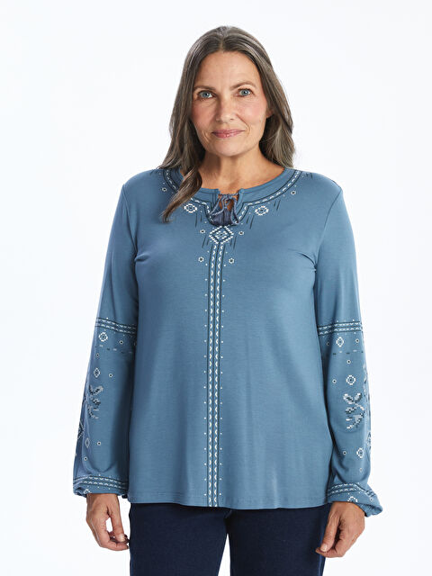 LCW Grace Bağlamalı Yaka Desenli Kadın Bluz - W4FI64Z8-R2E