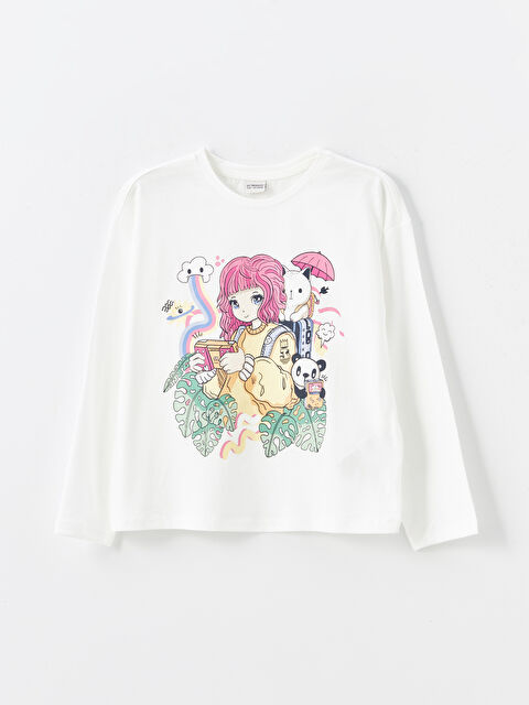 LCW Kids Bisiklet Yaka Baskılı Uzun Kollu Kız Çocuk Tişört - W4FI66Z4-FDU