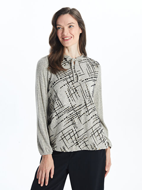 LCW Grace Bağlamalı Yaka Desenli Kadın Bluz - W4FI70Z8-L8Q