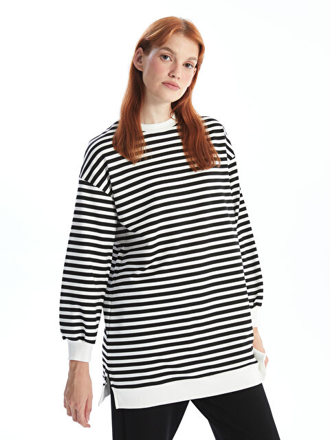 LCW Modest Bisiklet Yaka Çizgili Kadın Sweatshirt Tunik - W4FI75Z8-LEG