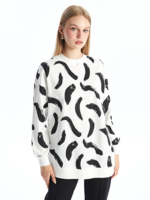 LCW Modest Bisiklet Yaka Desenli Kadın Sweatshirt Tunik - W4FI80Z8-LQJ