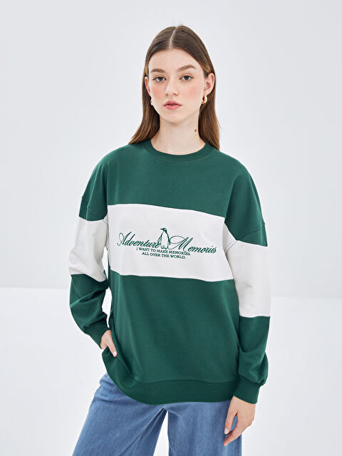 LCW Modest Bisiklet Yaka Nakışlı Kadın Sweatshirt Tunik - W4FI89Z8-HPP