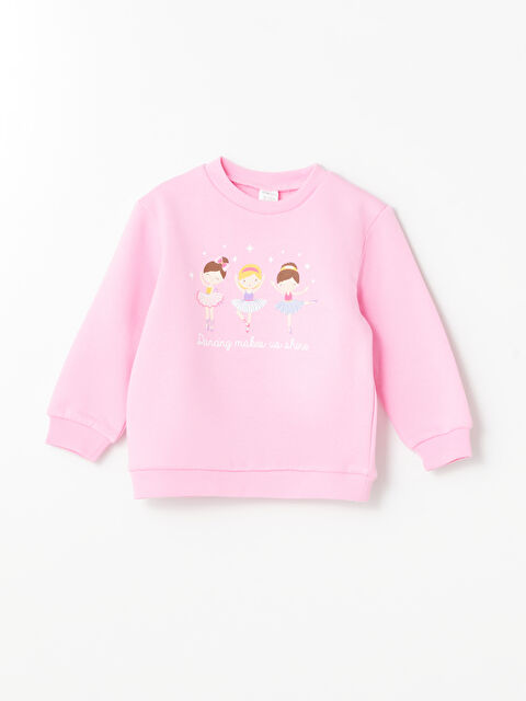 LCW ECO Bisiklet Yaka Baskılı Kalın Kız Bebek Sweatshirt - W4FJ38Z1-CVR