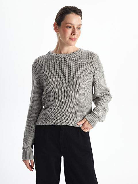 LCW ECO Bisiklet Yaka Düz Uzun Kollu Kadın Triko Kazak - W4FK48Z8-FLR