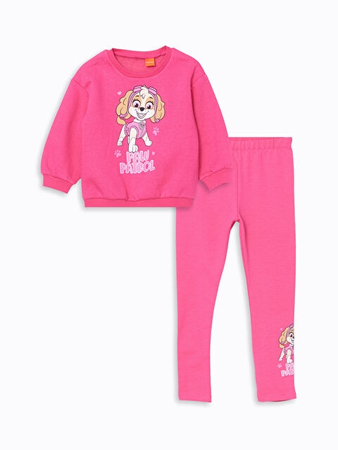 LCW Kids Crew Neck Paw Patrol Printed Girls' Sweatshirt and Tights 2 Pack Set - W4FL06Z1-GZ6