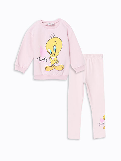 LCW Kids Tweety Printed Girls Sweatshirt and Leggings Trousers 2-Pack - W4FL16Z1-G6L