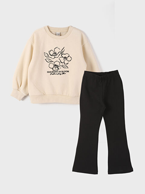 LCW Kids Crew Neck Girls' Sweatshirt and Leggings - W4FL20Z4-FSQ