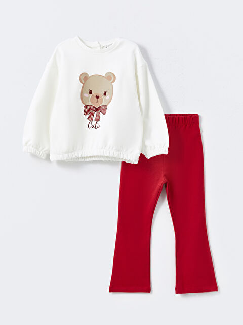 LCW Kids Crew Neck Baby Girls' Sweatshirt and Pants 2 Pack Set - W4FL29Z1-FDW