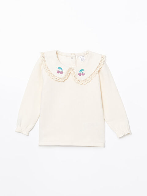 LCW baby Bebe Yaka Nakışlı Kız Bebek Tişört - W4FL79Z1-FDL