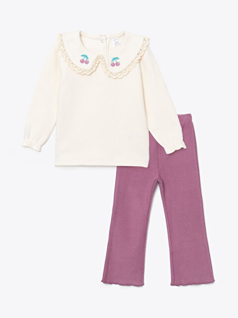 LCW baby Bisiklet Yaka Kız Bebek Sweatshirt ve Tayt 2'li - W4FL80Z1-FDL