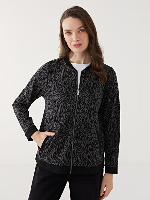 LCW Grace Bisiklet Yaka Desenli Kadın Fermuarlı Sweatshirt - W4FL96Z8-MHS