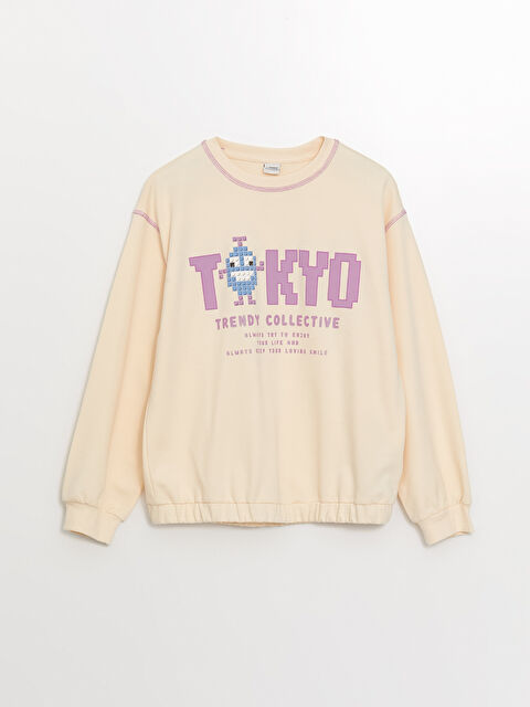 LCW Kids Bisiklet Yaka Baskılı Uzun Kollu Kız Çocuk Sweatshirt - W4FM68Z4-YDK