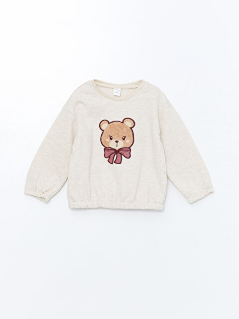 LCW Kids Bisiklet Yaka Nakışlı Kalın Kız Çocuk Sweatshirt - W4FM83Z1-L8Q