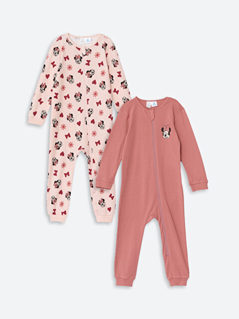 LCW baby Bisiklet Yaka Minnie Mouse Baskılı Kız Bebek Tulum 2'li - W4FN31Z1-LT4