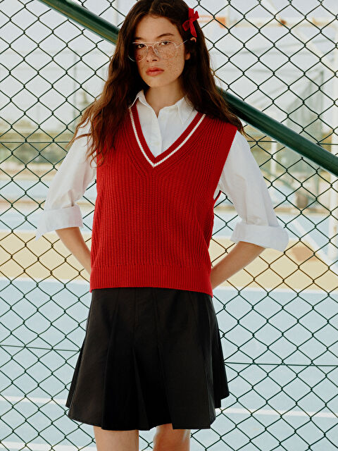 XSIDE Kadın V Yaka Düz Triko Süveter - W4FO04Z8-CSG