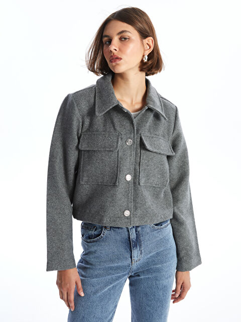 LCW Modest Düz Uzun Kollu Kadın Kaşe Ceket - W4FO12Z8-LAL