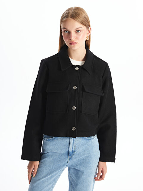 LCW Modest Düz Uzun Kollu Kadın Kaşe Ceket - W4FO12Z8-RQL