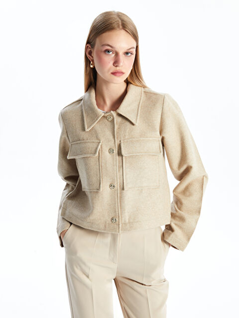 LCW Modest Düz Uzun Kollu Kadın Kaşe Ceket - W4FO12Z8-YKD