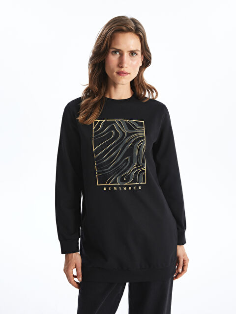 LCW ECO Bisiklet Yaka Baskılı Kadın Sweatshirt Tunik - W4FQ12Z8-J0F