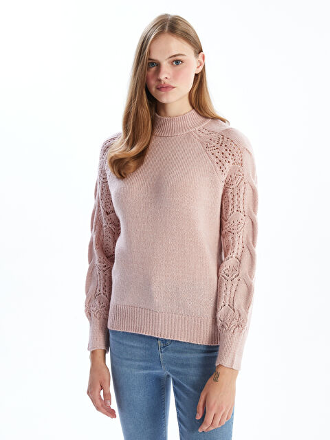 LCW Vision Yarım Balıkçı Yaka Ajurlu Kadın Triko Kazak - W4FR54Z8-FHP