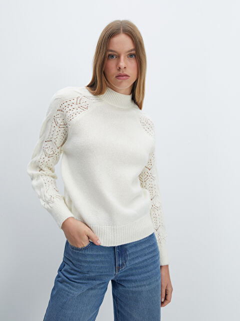 LCW Vision Yarım Balıkçı Yaka Ajurlu Kadın Triko Kazak - W4FR54Z8-R9J