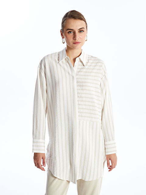 LCWAIKIKI Classic Çizgili Oversize Kadın Gömlek Tunik - W4FS09Z8-ELZ