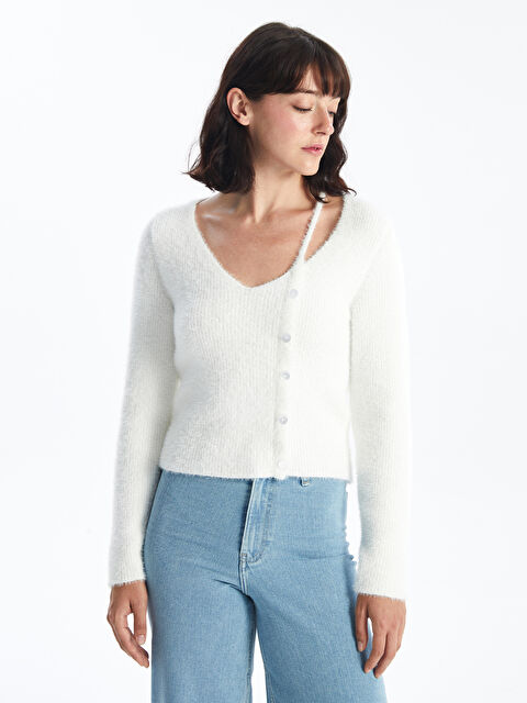 LCW Vision V Yaka Kadın Triko Hırka - W4FS28Z8-R9J